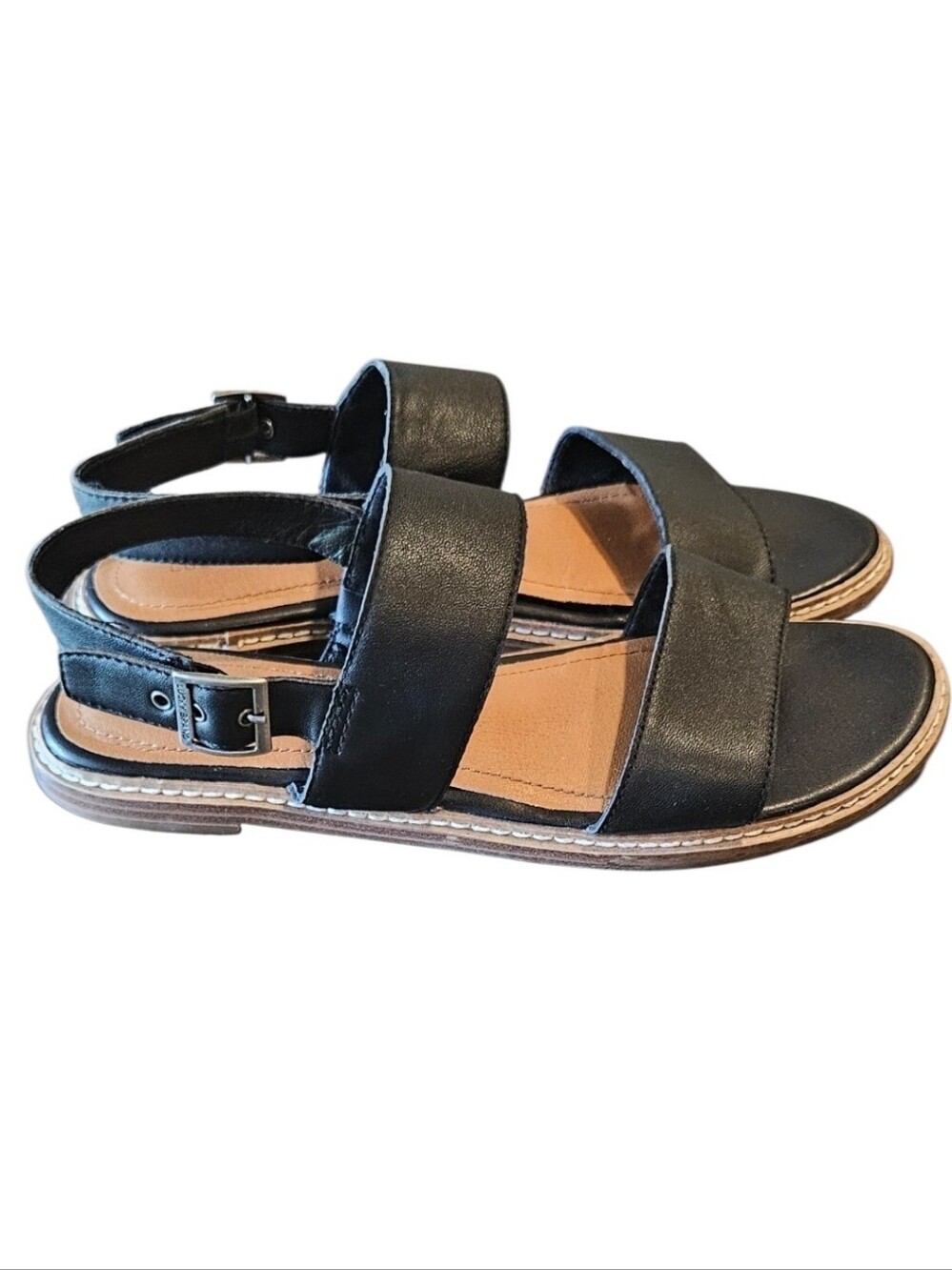Lucky Brand Black Two-Strap Slingback Leather Sandals, Size 8.5
